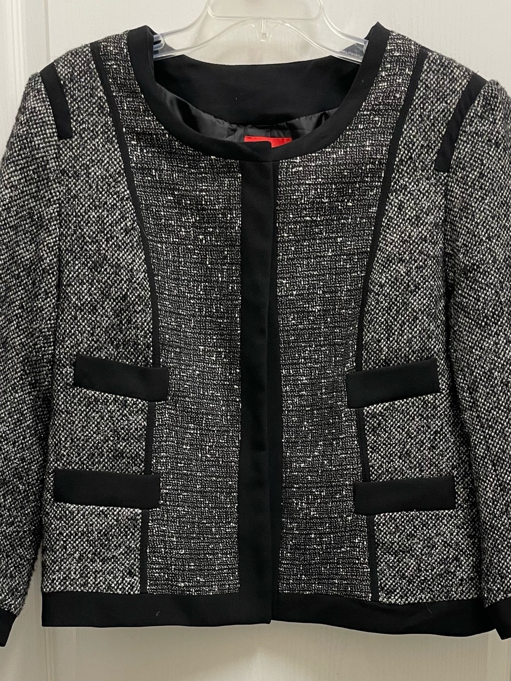 Narciso Rodriguez Black & Gray Tweed Collarless Blazer